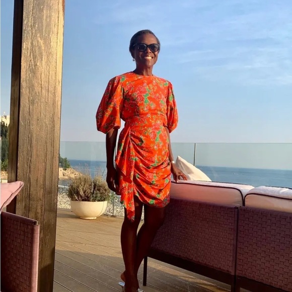 NWOT RHODE Pia Resort Red Floral Puff-Sleeve Ruched Mini Dress Size XS - Picture 8 of 16